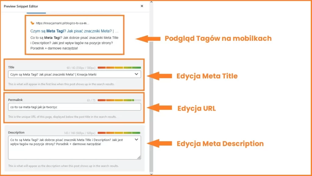 Tagi meta na urządzeniach mobilnych.