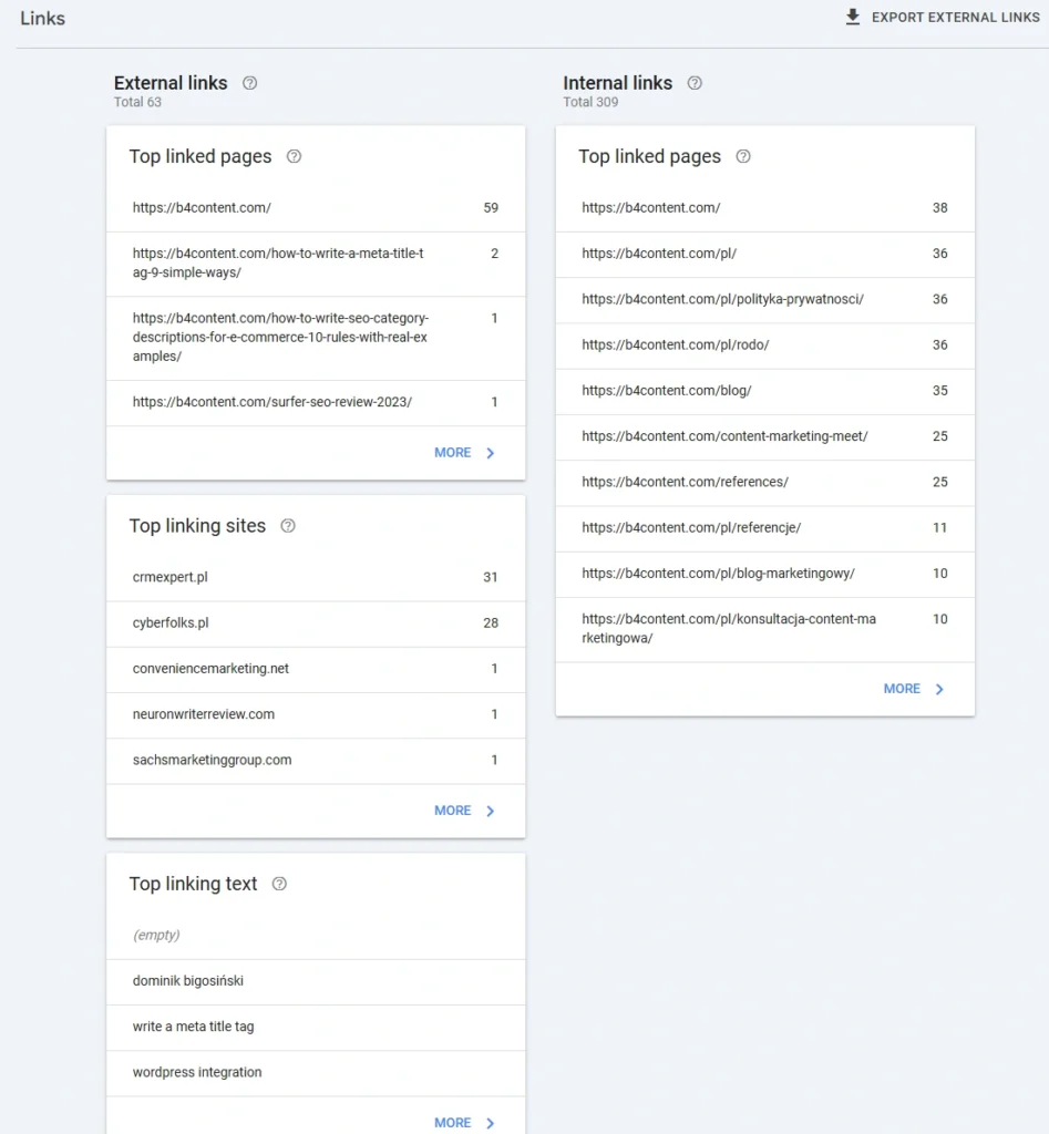 Analiza linków do strony w GSC.