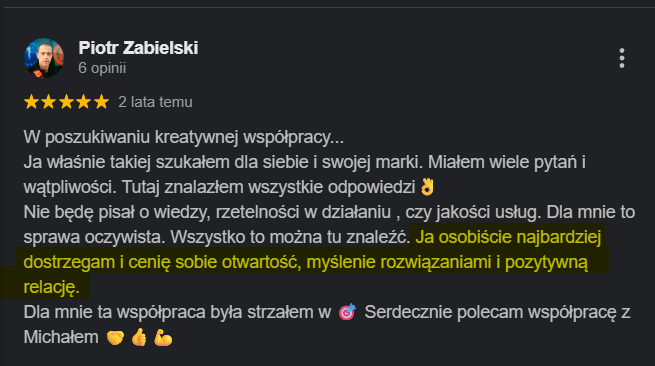 Opinia klienta o pozycjonowaniu – Kreacja Marki