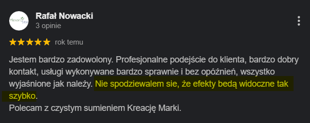 Opinia klienta o pozycjonowaniu – Kreacja Marki