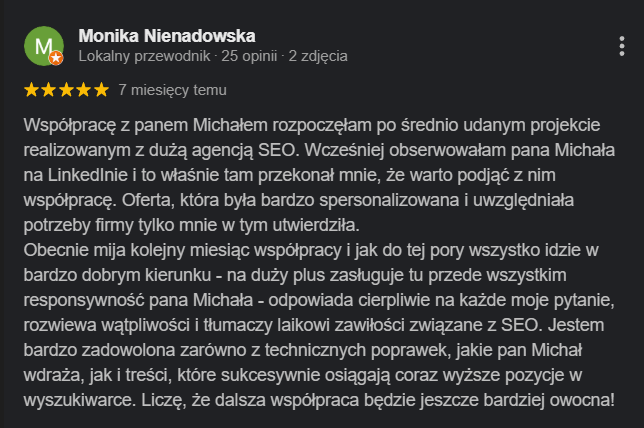 Opinia klienta o pozycjonowaniu – Kreacja Marki