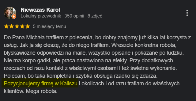Opinia klienta o pozycjonowaniu – Kreacja Marki