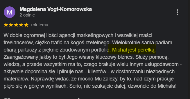 Opinia klienta o pozycjonowaniu – Kreacja Marki