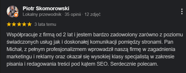 Opinia klienta o pozycjonowaniu – Kreacja Marki
