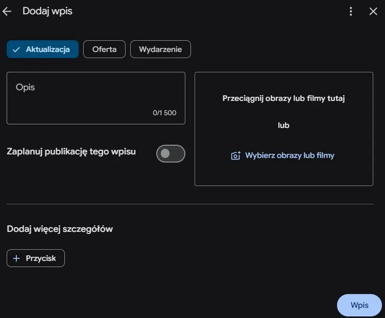 szczegóły wpisów