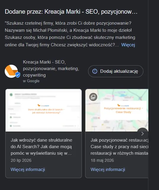 gdzie pojawiają się wpisy na wizytówce Google