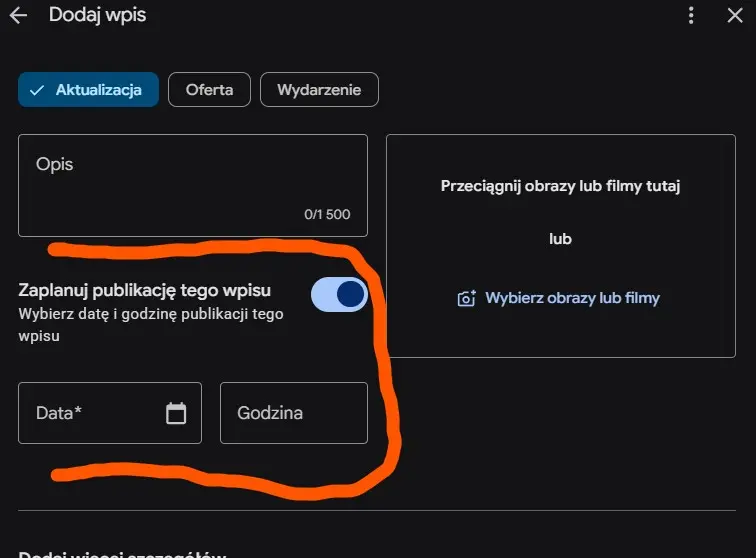 planowanie publikacji wpisów na wizytówce Google
