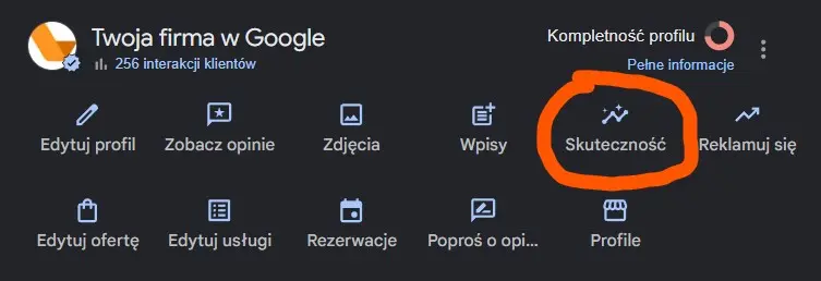 Jak czytać statystyki wizytówki Google Moja Firma? 2 skuteczność wizytówki Google