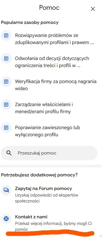 kontakt z google w sprawie usuniętej wizytówki