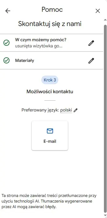 możliwości kontaktu z Google