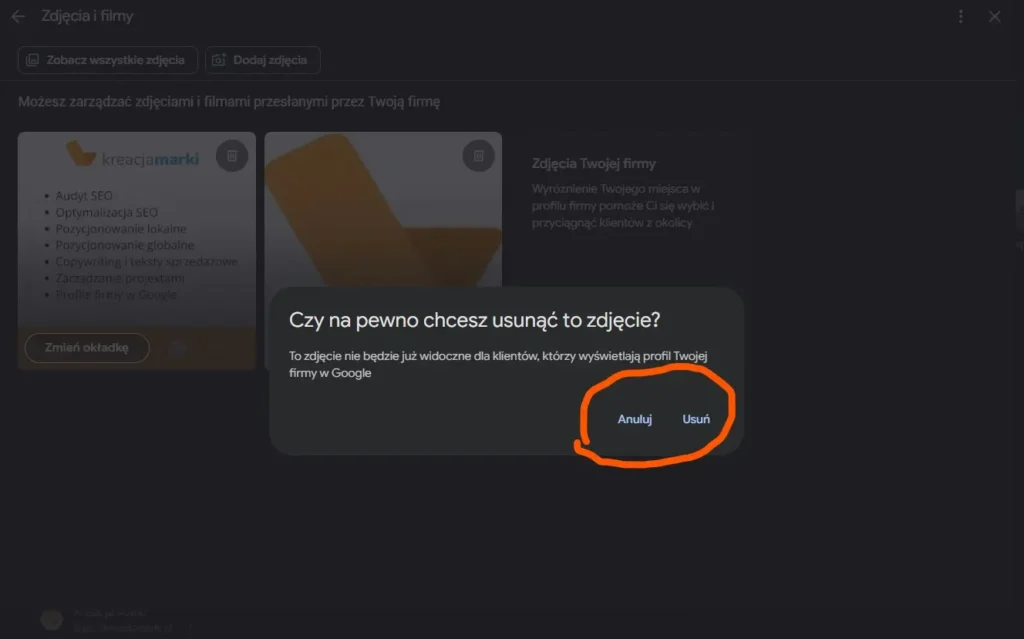 Jak usunąć zdjęcie z wizytówki Google Moja Firma w 2026? 4 potwierdzenie usunięcia