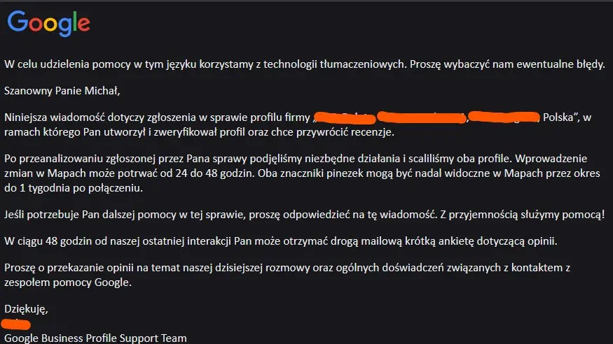 scalenie usuniętego profilu
