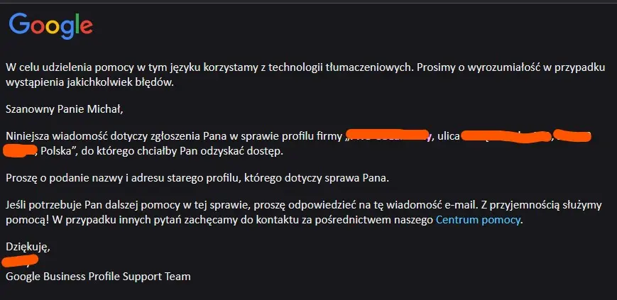 proces przywracania usuniętej wizytówki