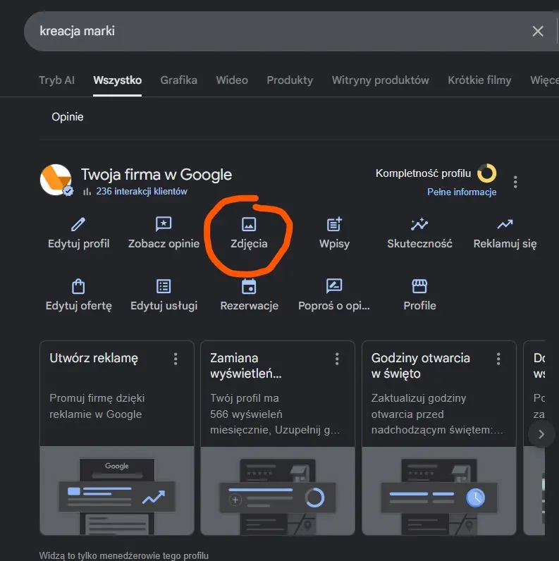 Jak usunąć zdjęcie z wizytówki Google Moja Firma w 2026? 2 wejdź do panelu wizytówki