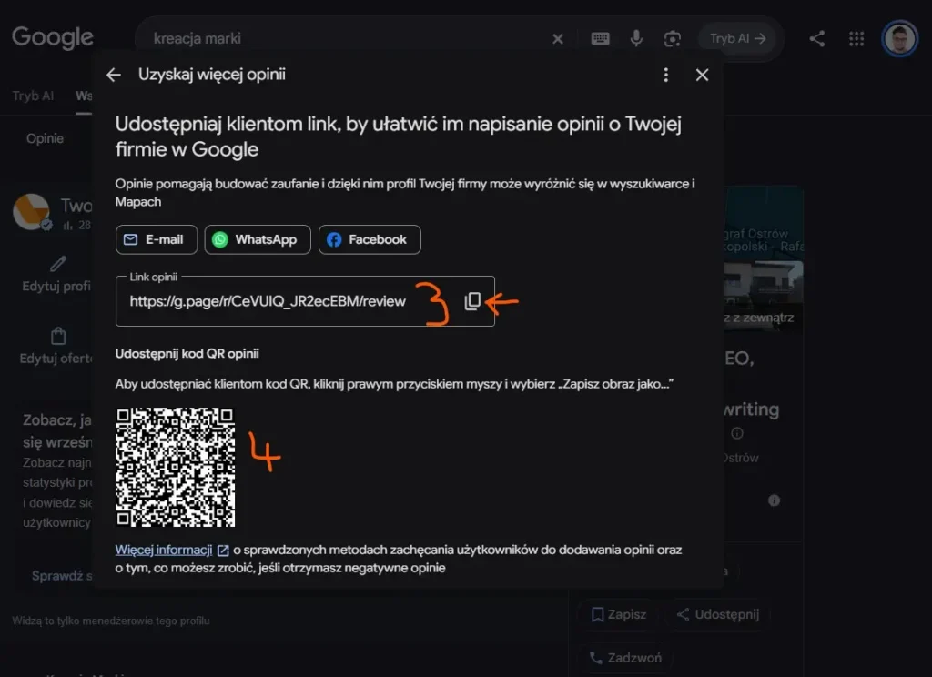 link i kod qr do opinii w google